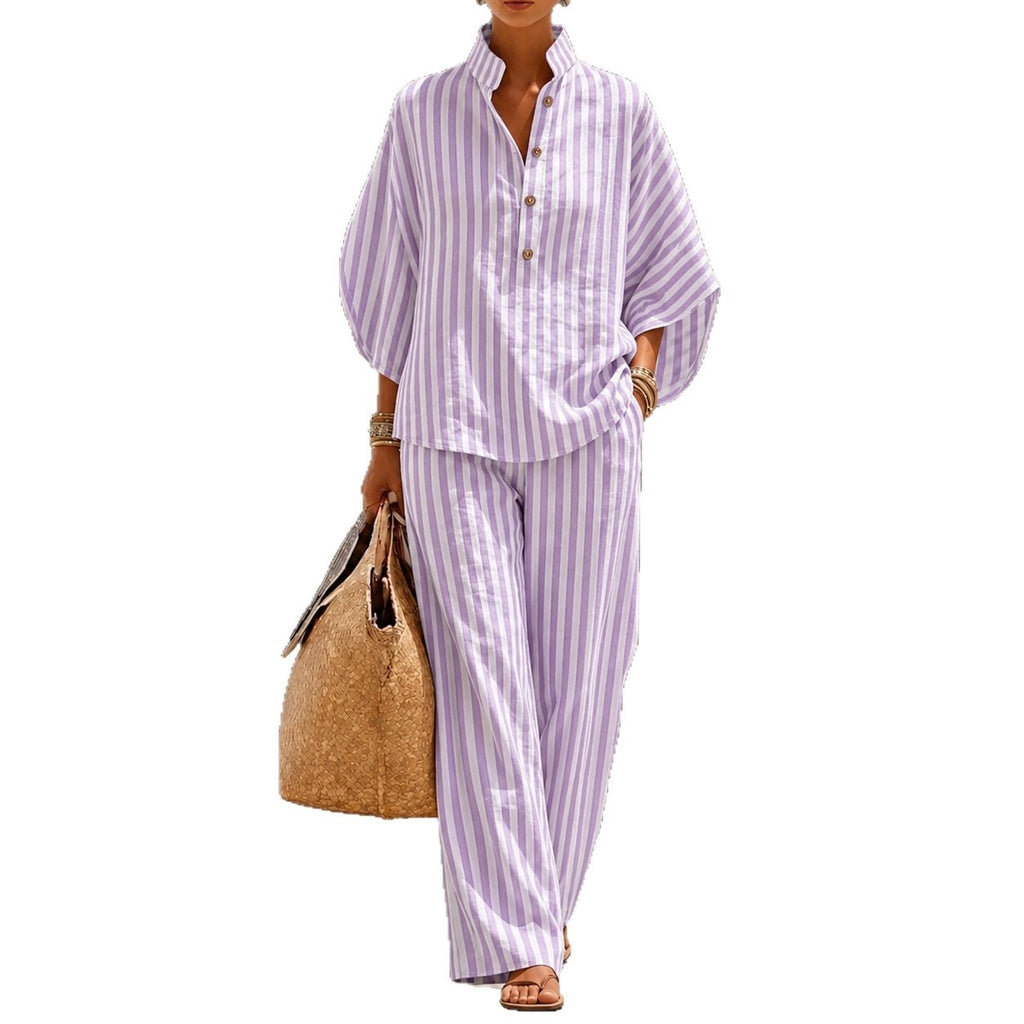 Chemise rayée et pantalon à large jambe Ensemble en deux parties