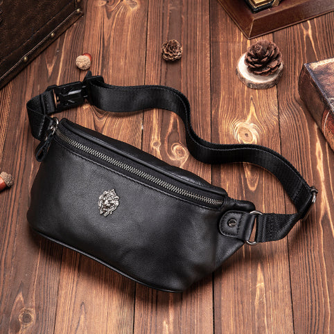 Premier-couche Cowhide Waist Bag Multi-fonctionnel Sports véritable cuir Crossbody Cost Pack