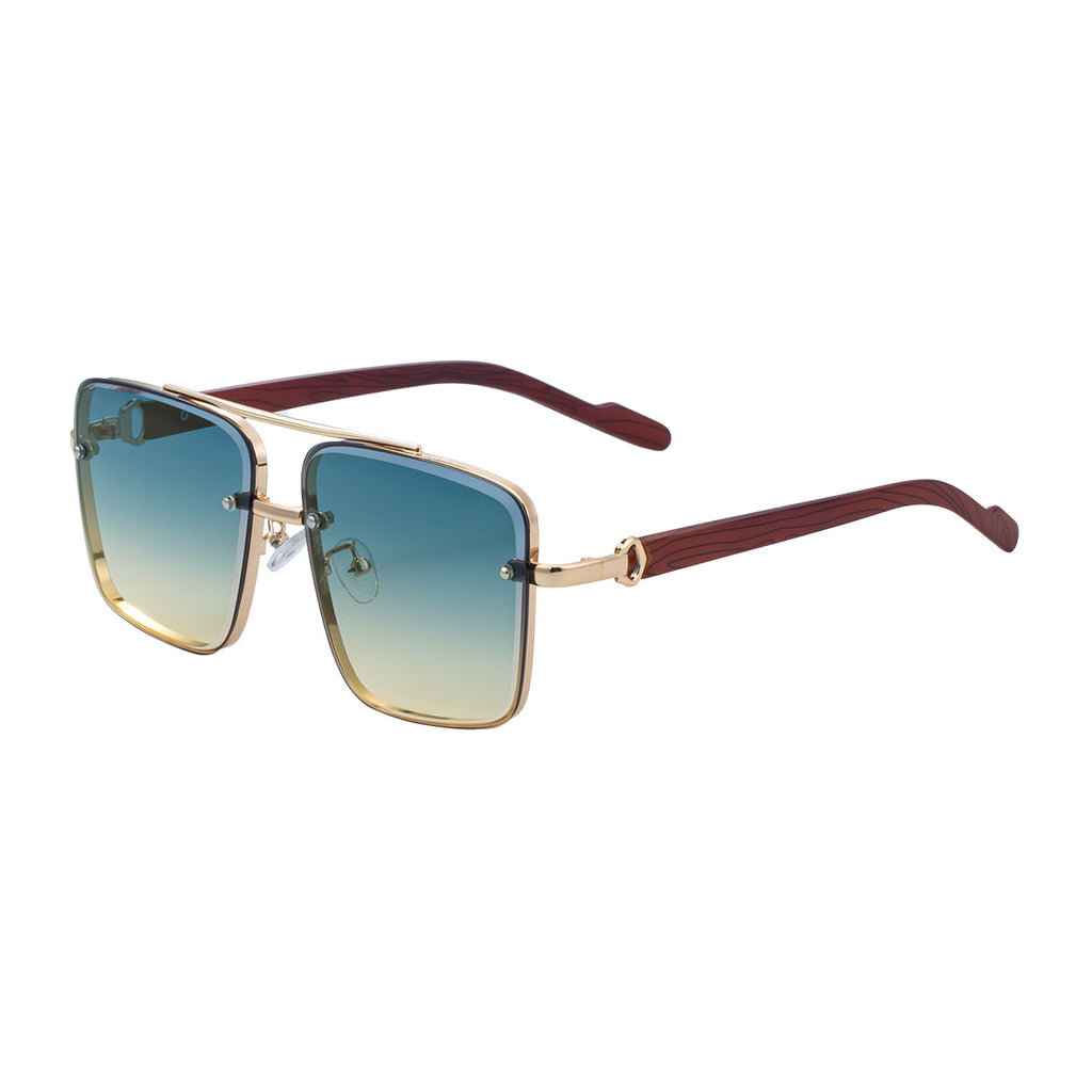 Lunettes de soleil à cadre carré Coupe Edge Men's Imitation Wood Grain Temples Lunettes de soleil Men's Trend