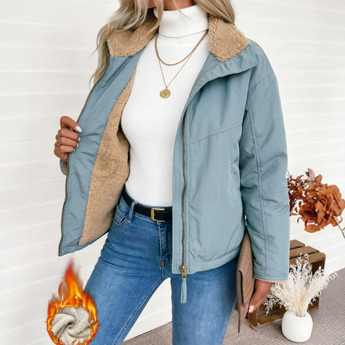 Parka de coton à boucle courte pour femmes avec un collier de soutien et vêtements de travail..