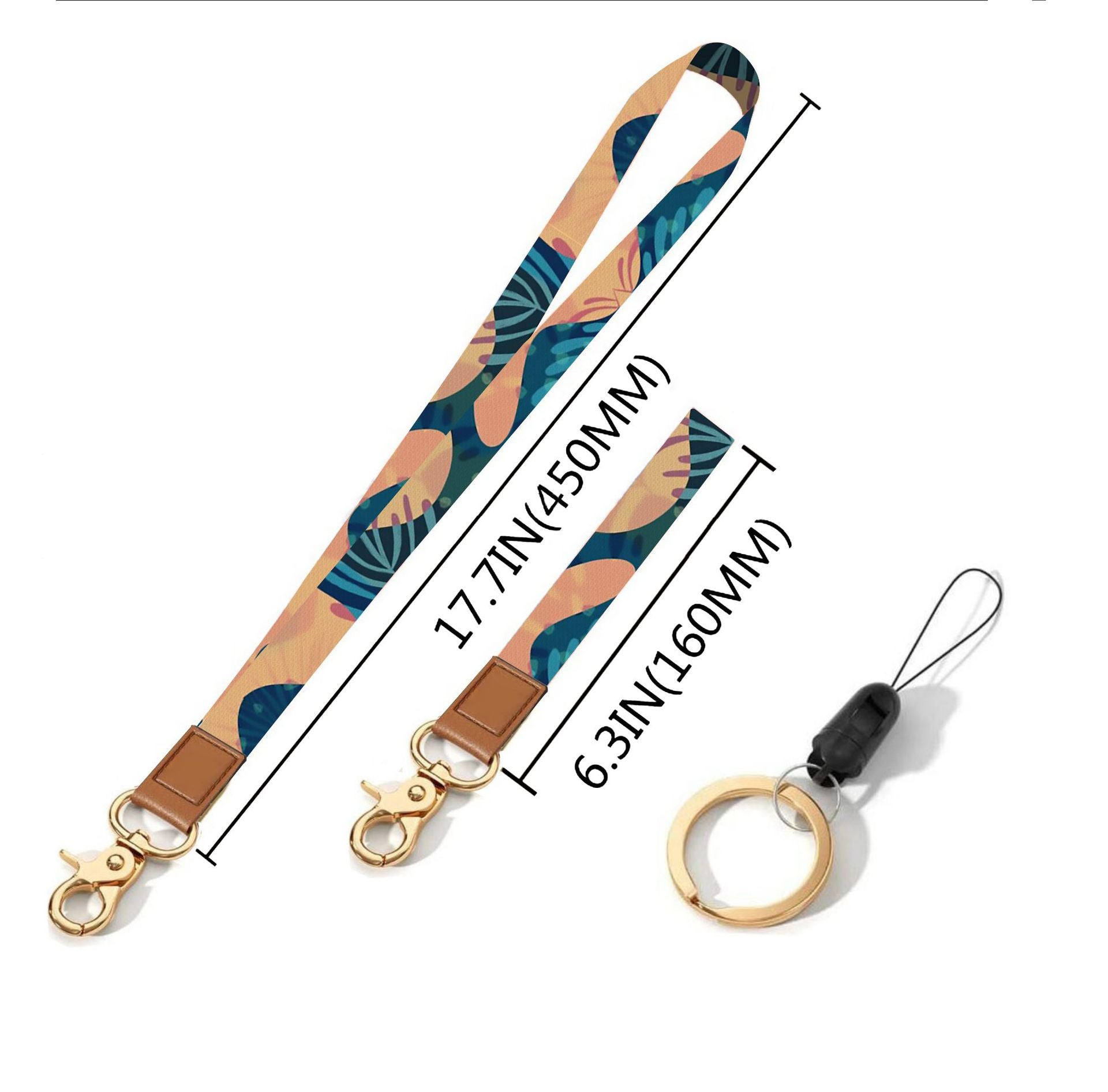 Leather-Polyester Wrist-Neck Lanyard porte-clés à double usage