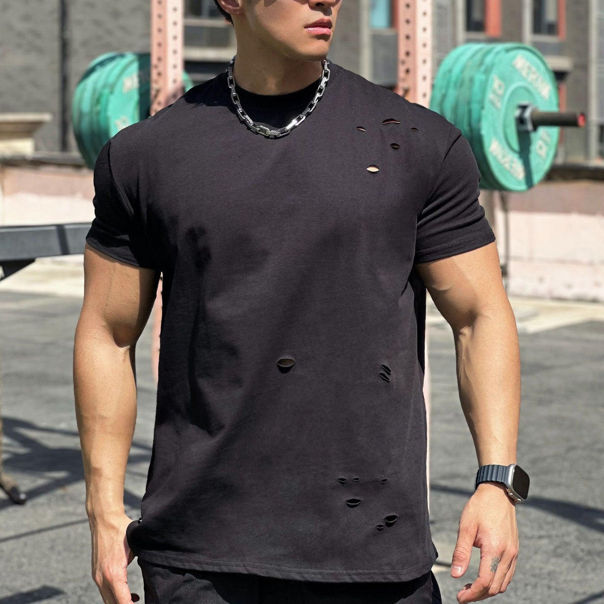 Sports musculaires Coton libre Fitness manches courtes Hommes