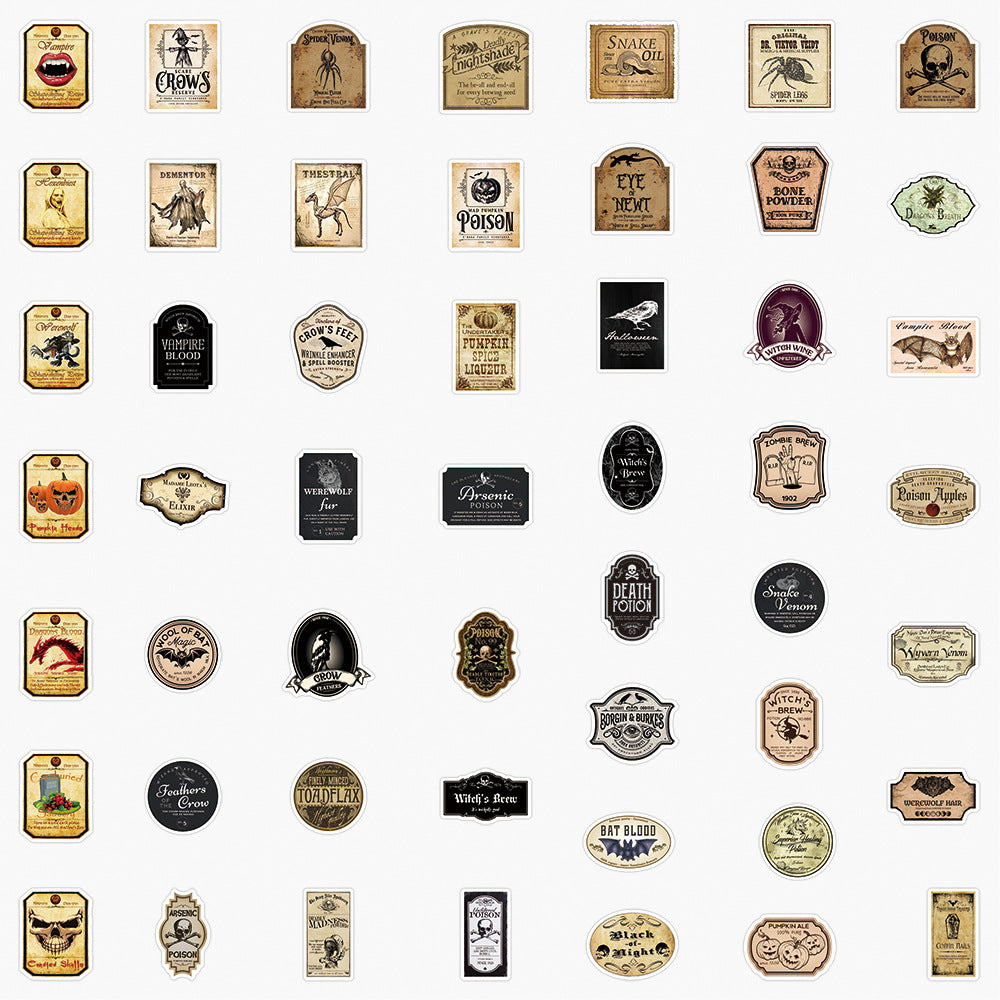 50 vieilles bouteilles d'Halloween avec stickers Graffiti