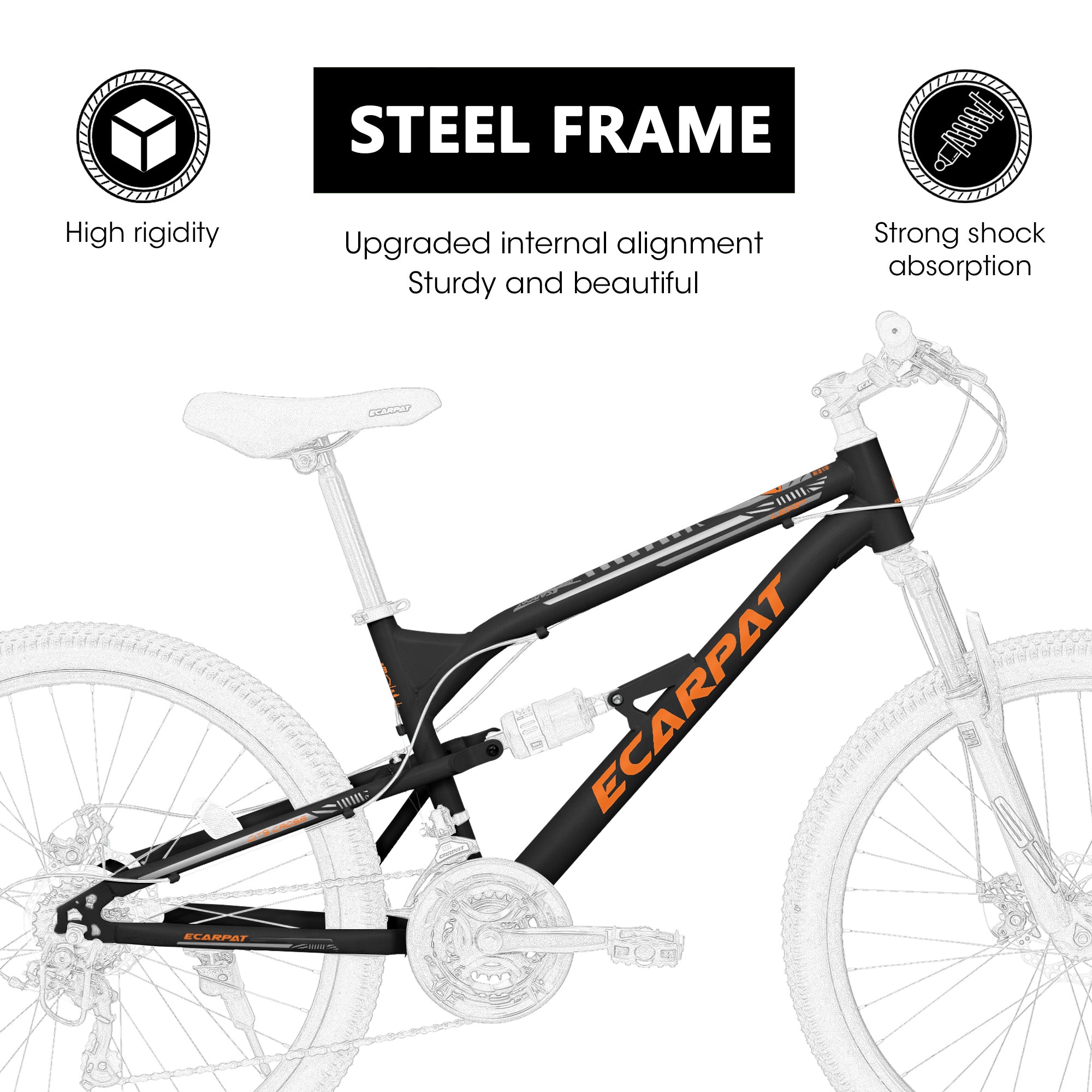 A26207 26 pouces Cadre en acier Shock Fork Plus Shock Absorber 21 vitesses Unisex Mountain Bike