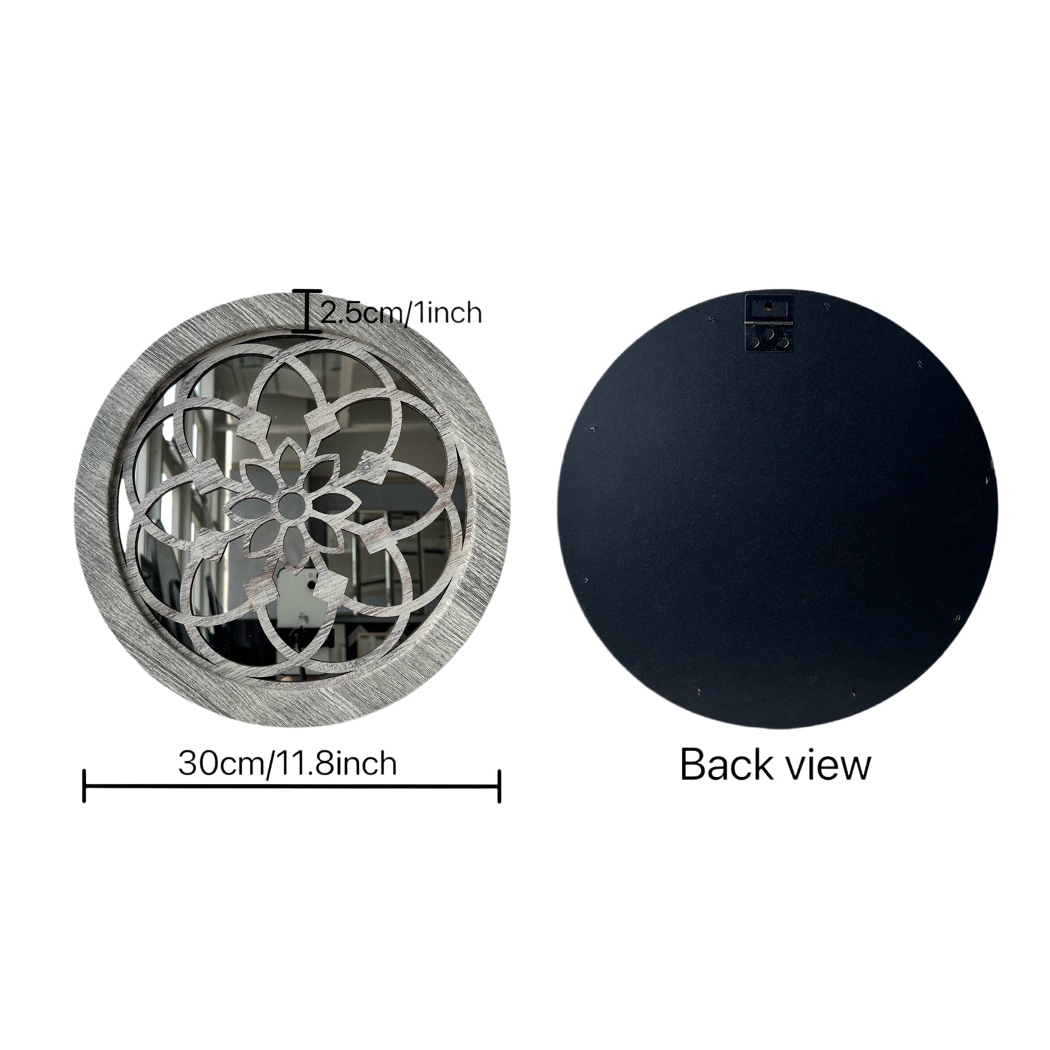 2 Pack Miroir mural en bois rond rustique