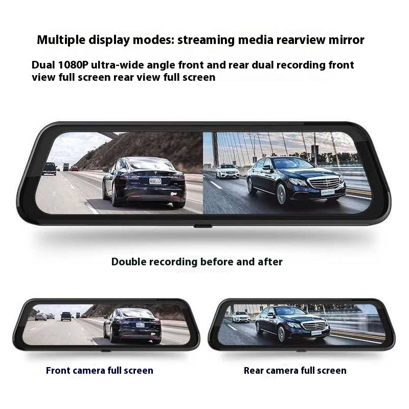 Streaming Médias Vue arrière Miroir Tachygraphe 10 pouces Plein écran Touch HD nuit vision avant