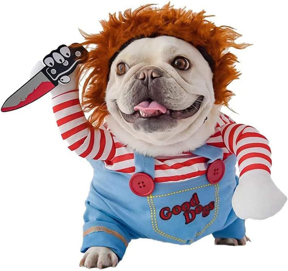 Pantalon à harnais rayé pour chiens et chats Harnais amusant avec couteau pour ensemble 3 pièces d'Halloween