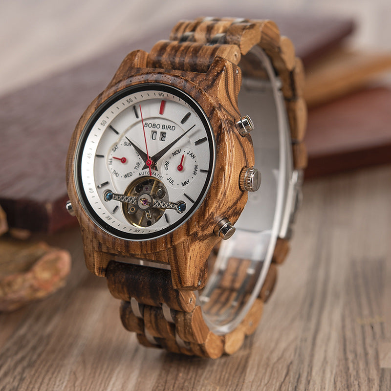 Montre en bois multifonction mécanique Flywheel Business