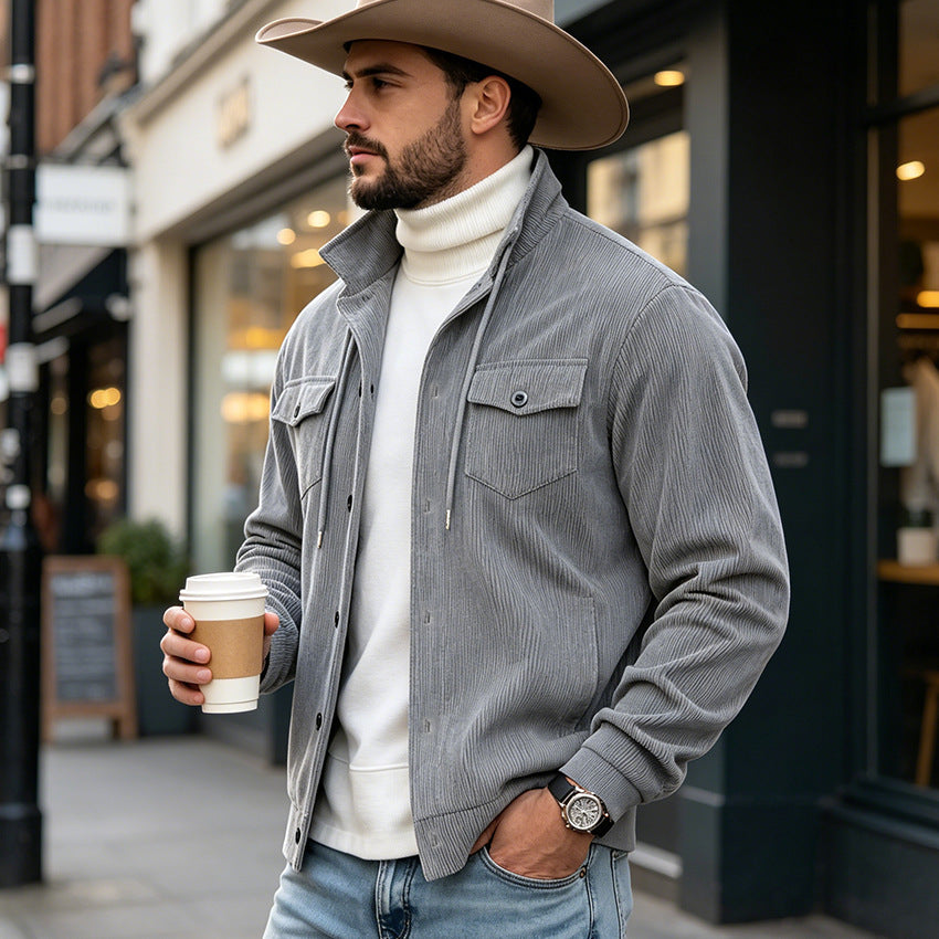 Veste Corduroy Homme Vêtements de dessus Manches longues Top Mens Manteau