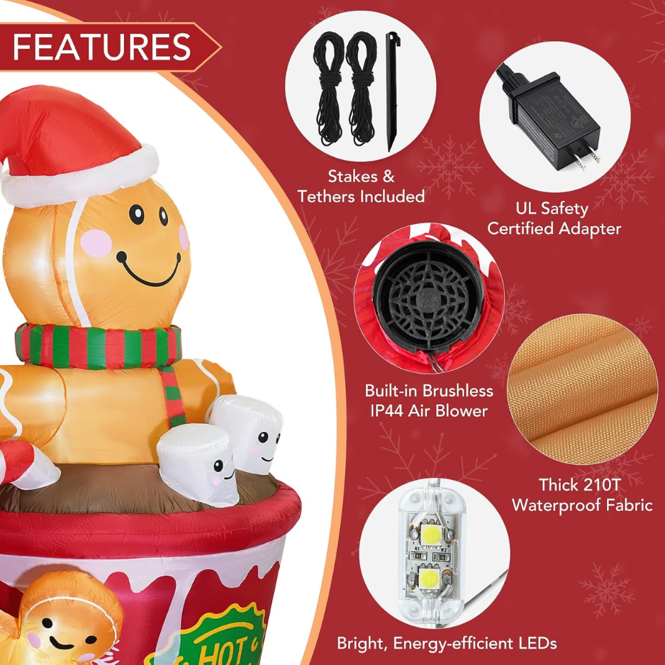 6 FT Gonflables de Noël Décorations extérieures