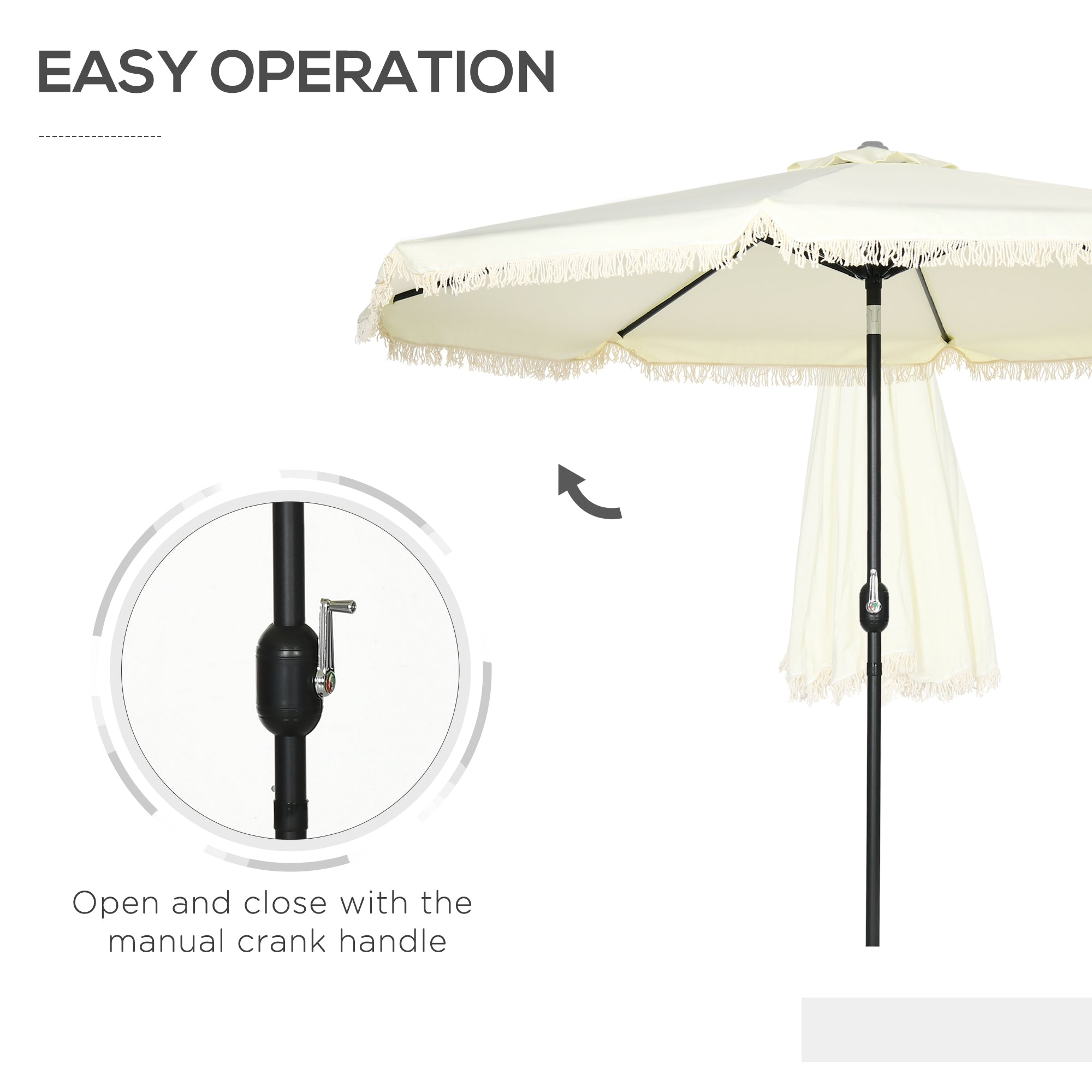 Parapluie Cantilever de 9 pieds avec Tilt bouton poussoir et Crank Tassles et 8 côtes Parapluie ombre