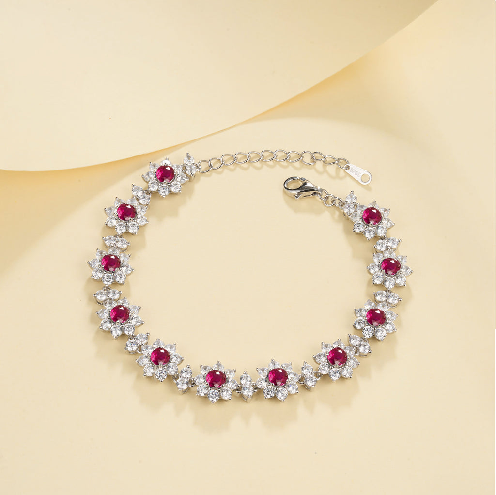 S925 Argent Sterling 4mm Lab-Grown Emerald Ruby Bracelet saphir 16cm Vintage Cluster Pla