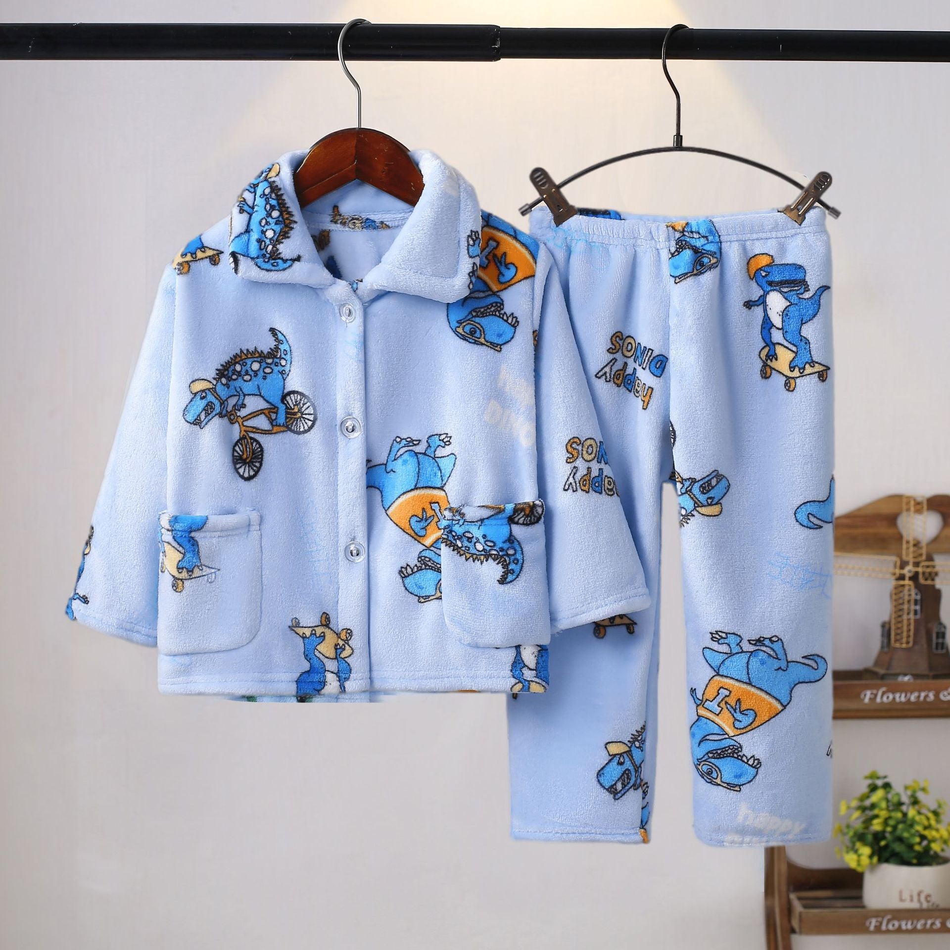Printemps et automne Flannel de garçons et filles Mignon Kawaii Cartoon Animal Homewear