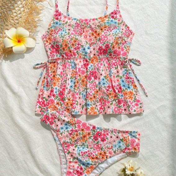 Imprimé floral Camisole taille Tummyhiding tummyhiding doux deux pièces Resort maillot de bain