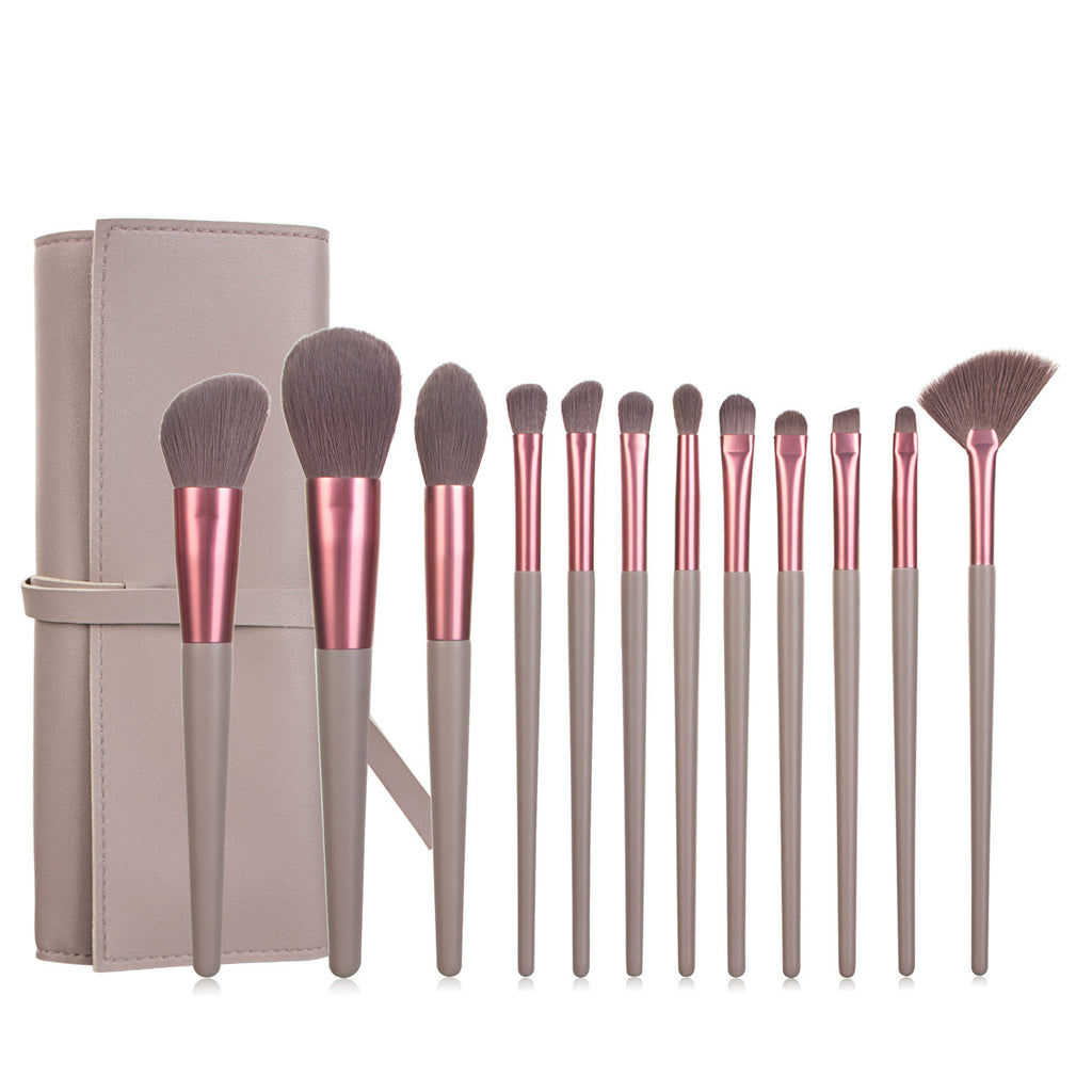 Set de brosse de maquillage 12 pièces avec 4 couleurs et un sac de maquillage