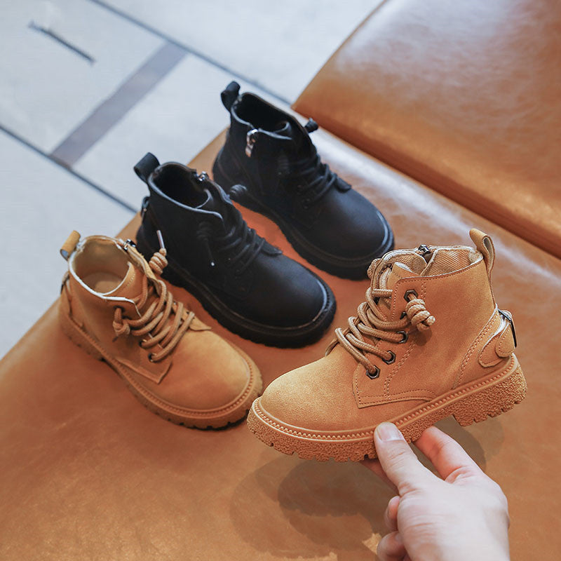 Bottes antidérapantes pour filles avec lacets de couleur solide