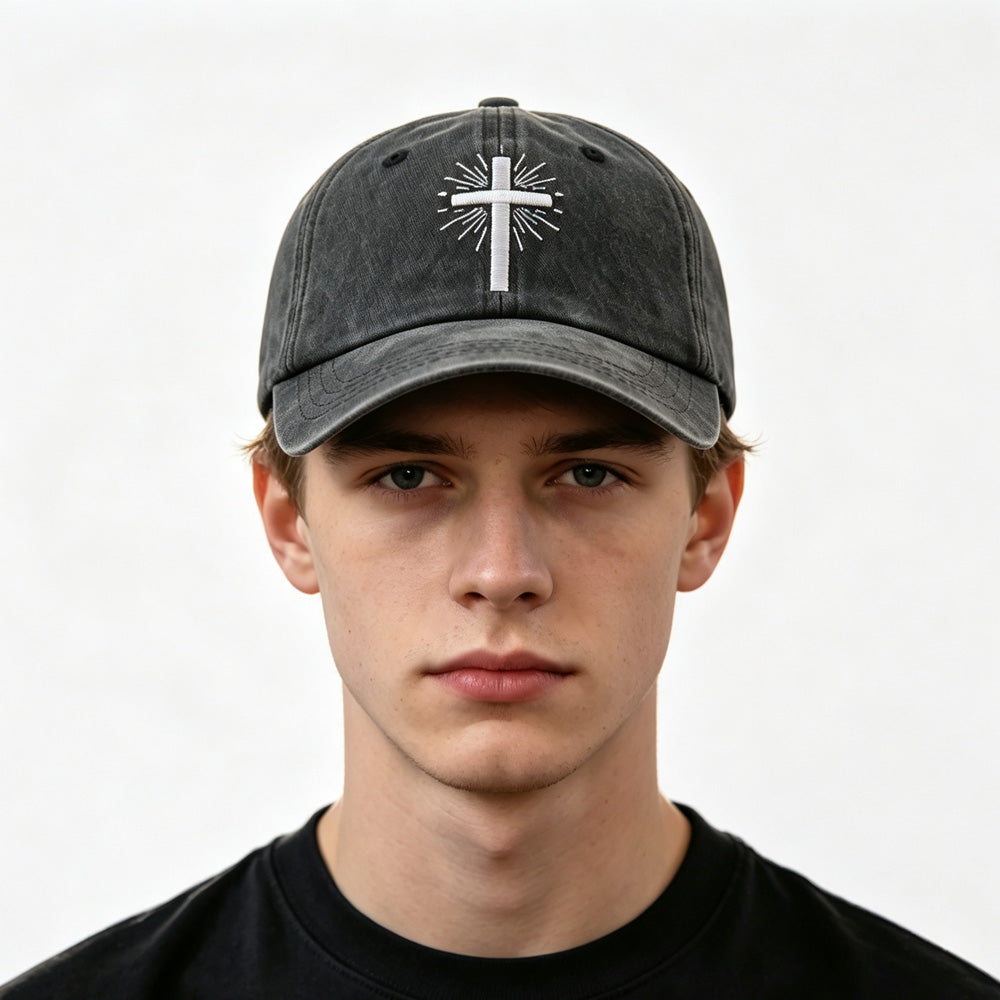 2pcs Vintage Lavé Croix Noire Brodé Casquette de Baseball Pour Hommes Femmes