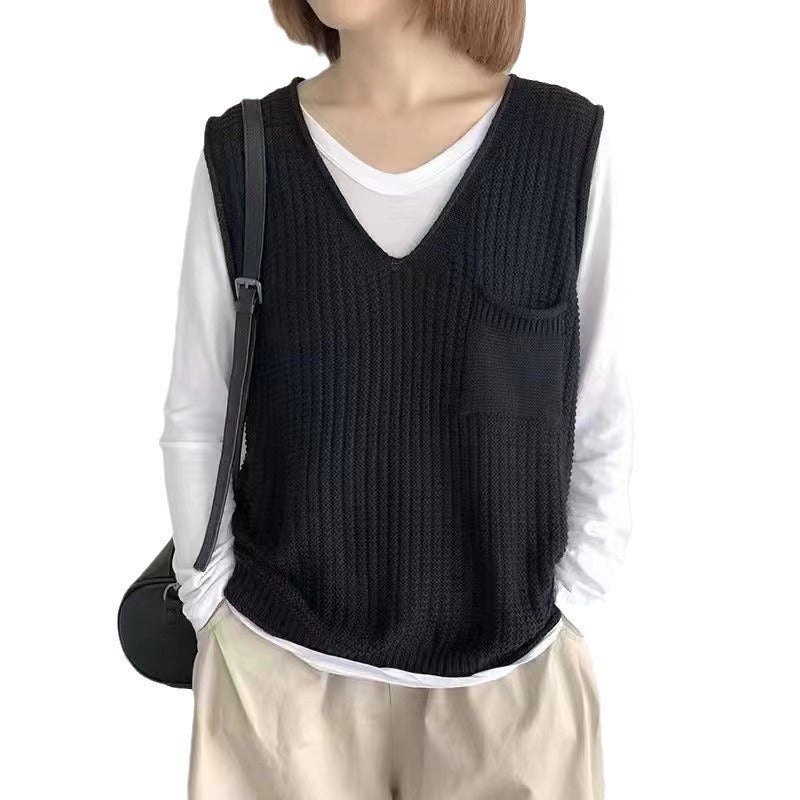 Veste de tricot artistique à col V simple