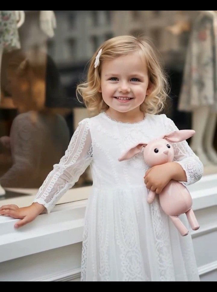 Robe de fée en dentelle blanche vintage pour les filles extra longue jupe 2-4Y