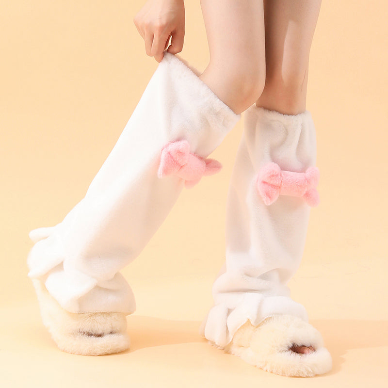 Kawaii Lolita Fuzzy Chaussettes floues avec Bow Cartoon Cosplay jambe chaud sur le genou femmes G