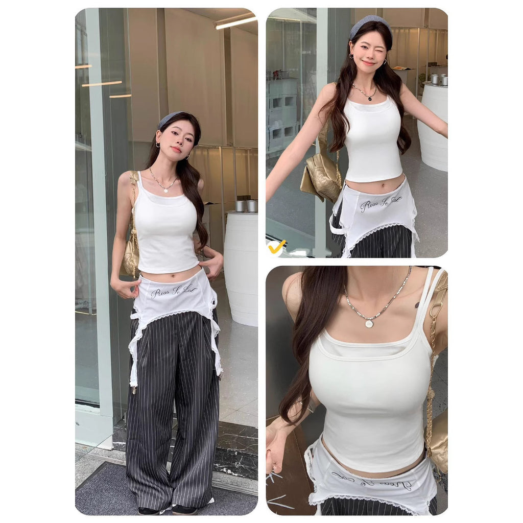 Summer Contrast-color Faux Camisole deux pièces avec un grand nœud Bow et le design coupé Sur T