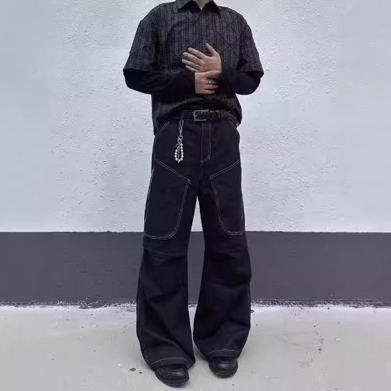 Pantalon large-jambe plissé avec pantalons longs hommes multiples