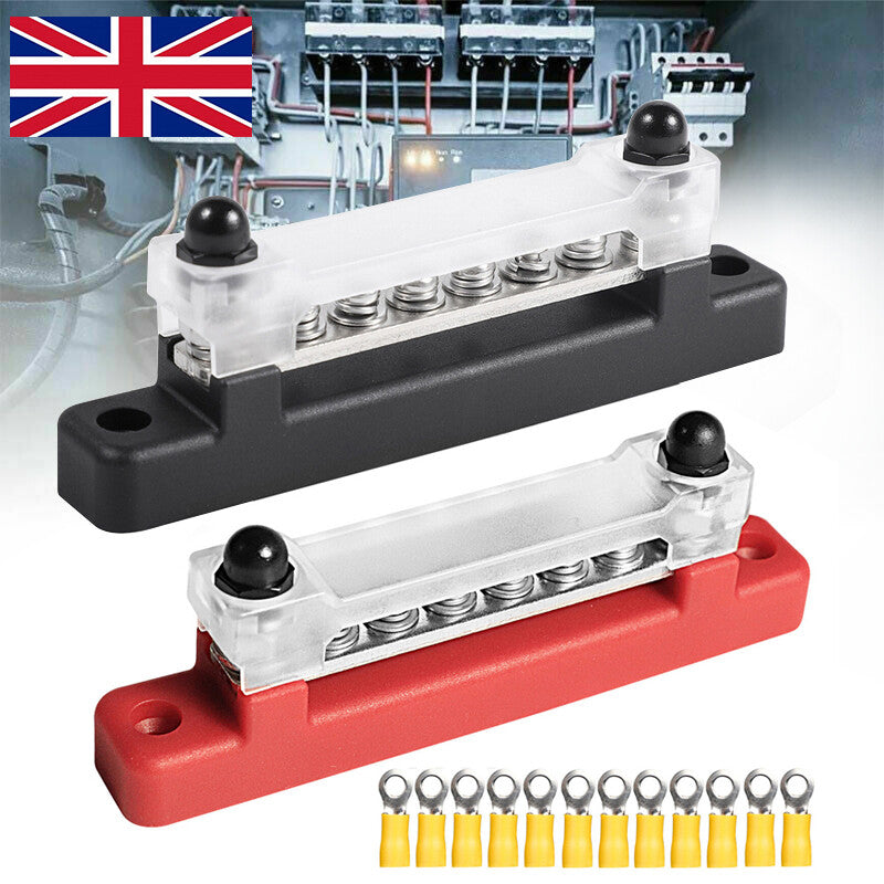 2X 12 Terminal Block Bus Bar & Cover 12V Distribution Bus Bar Auto Boat Power W