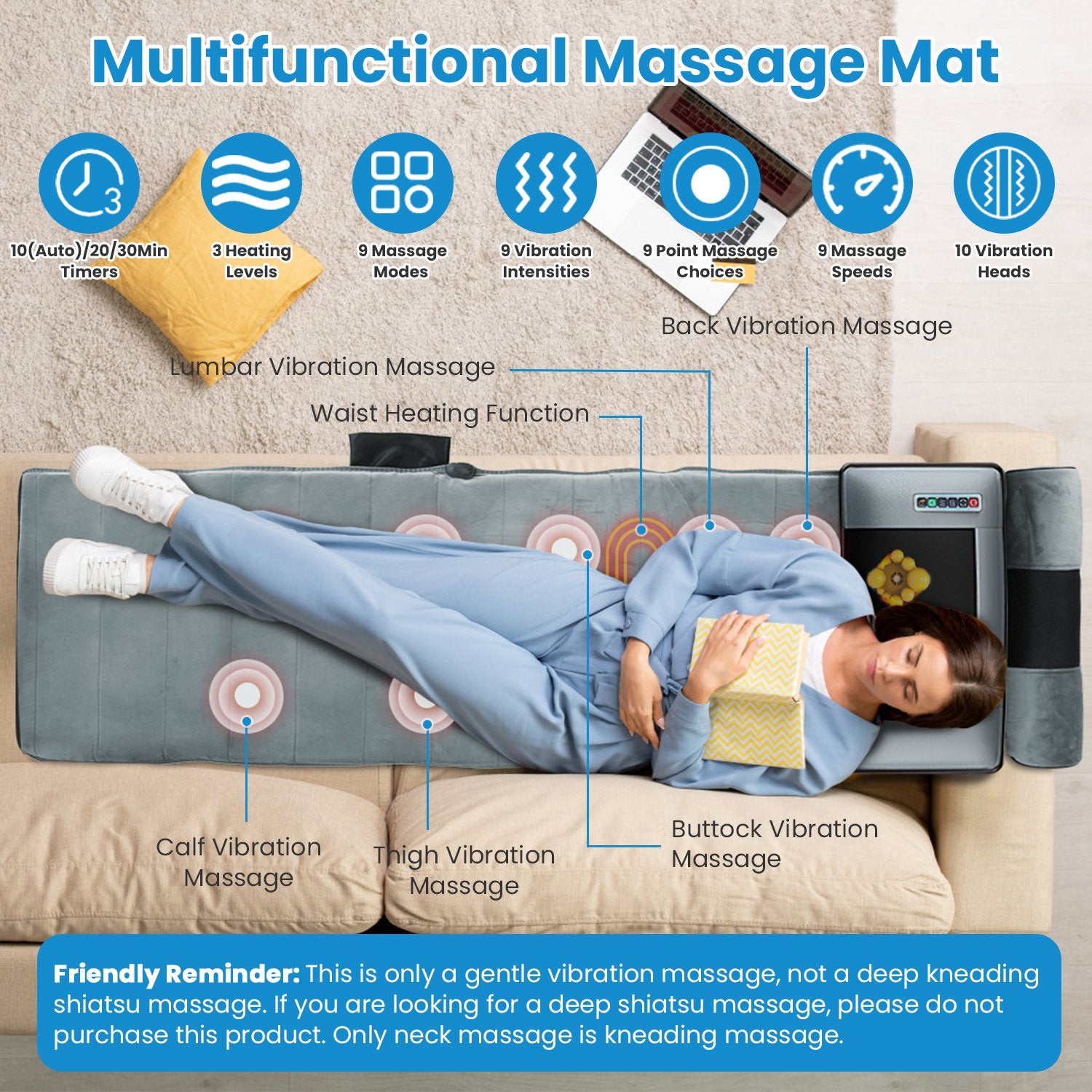 Pad de massage électrique plein corps avec cou et pieds