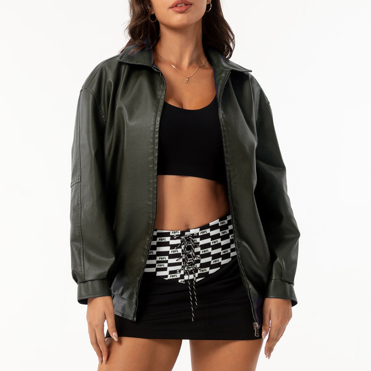 Veste de mode européenne et américaine en cuir souple pour femme