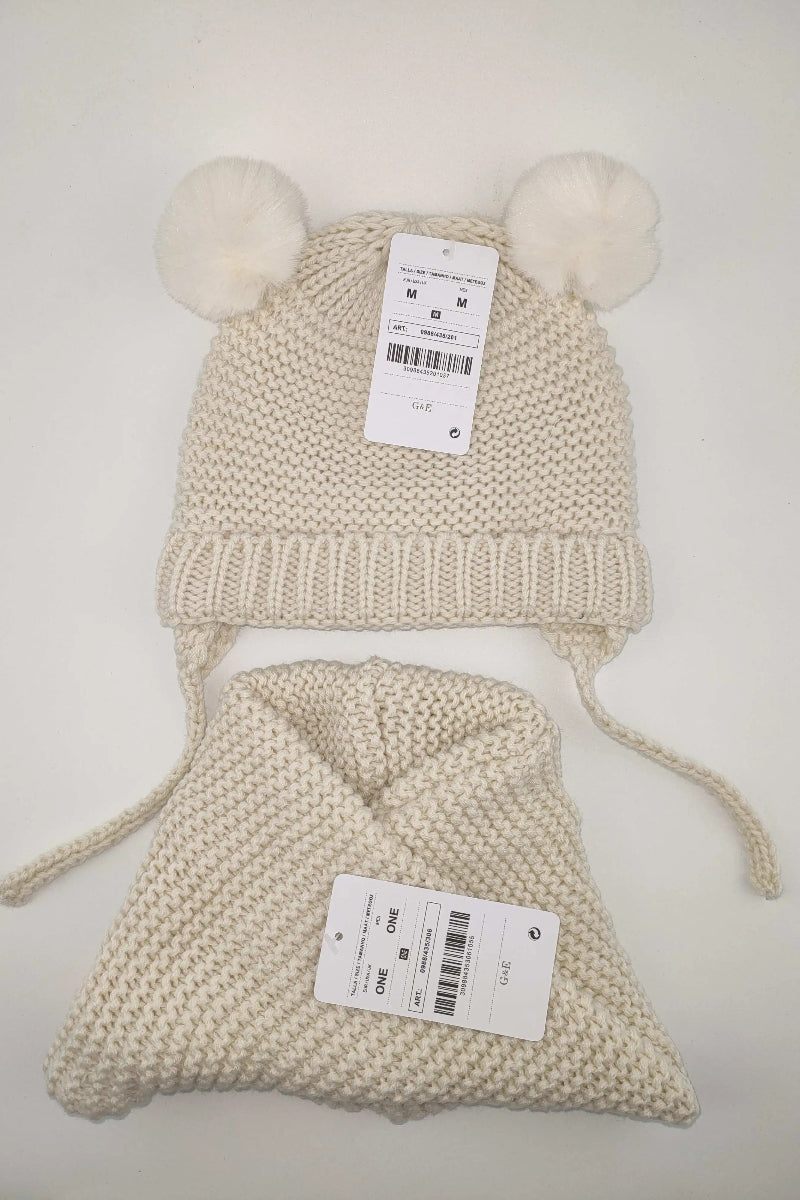 Fausse boule de fourrure décoratif bébé tricoté chapeau en laine tricoté écharpe tricoté ensemble deux-pièces