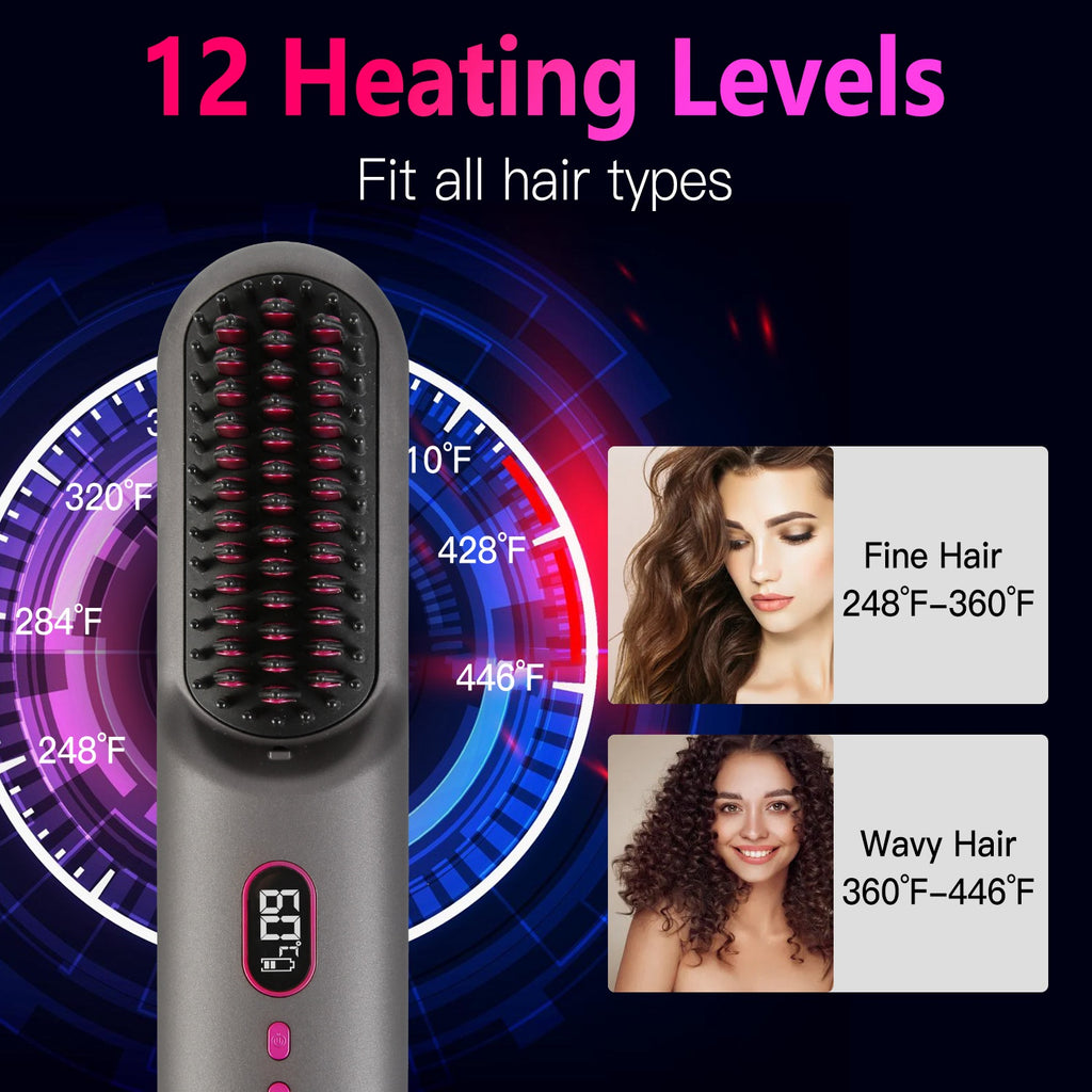 Options Gris-Noir -- 1Pc sans fil Négatif brosse de lisseur de cheveux Ion rechargeable Mini