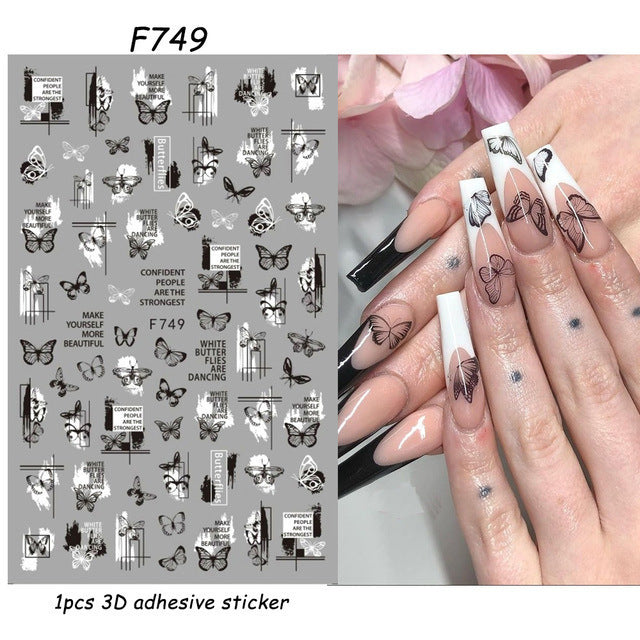 Stickers Adhésif Art des ongles style Instagram Black and White Butterfly Punk Vibe