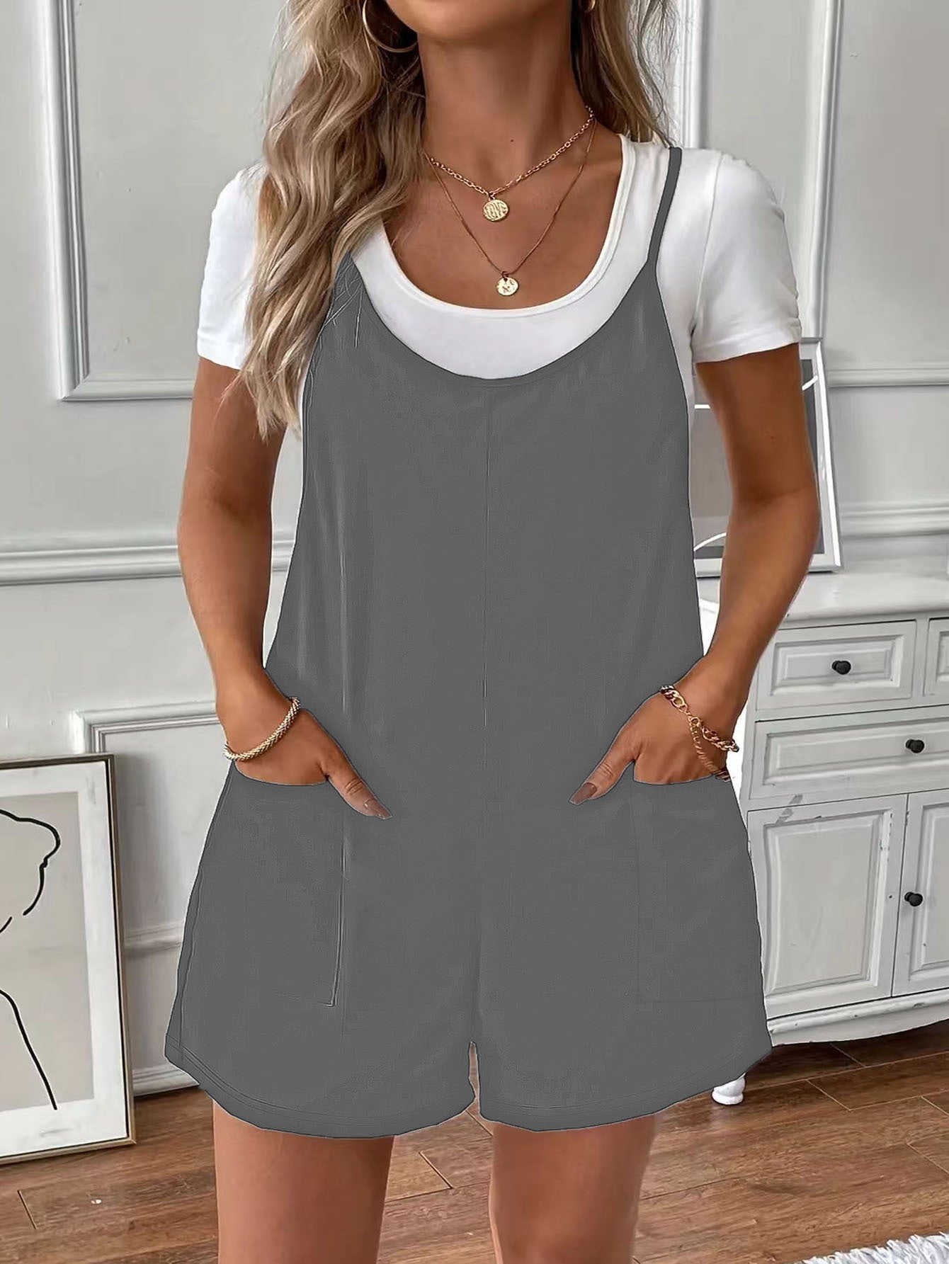 Plus-size Printemps Été Suspendu Pocketed Pocketed pour femmes