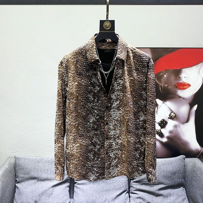 Chemise casual homme mode avec imprimé peau de serpent
