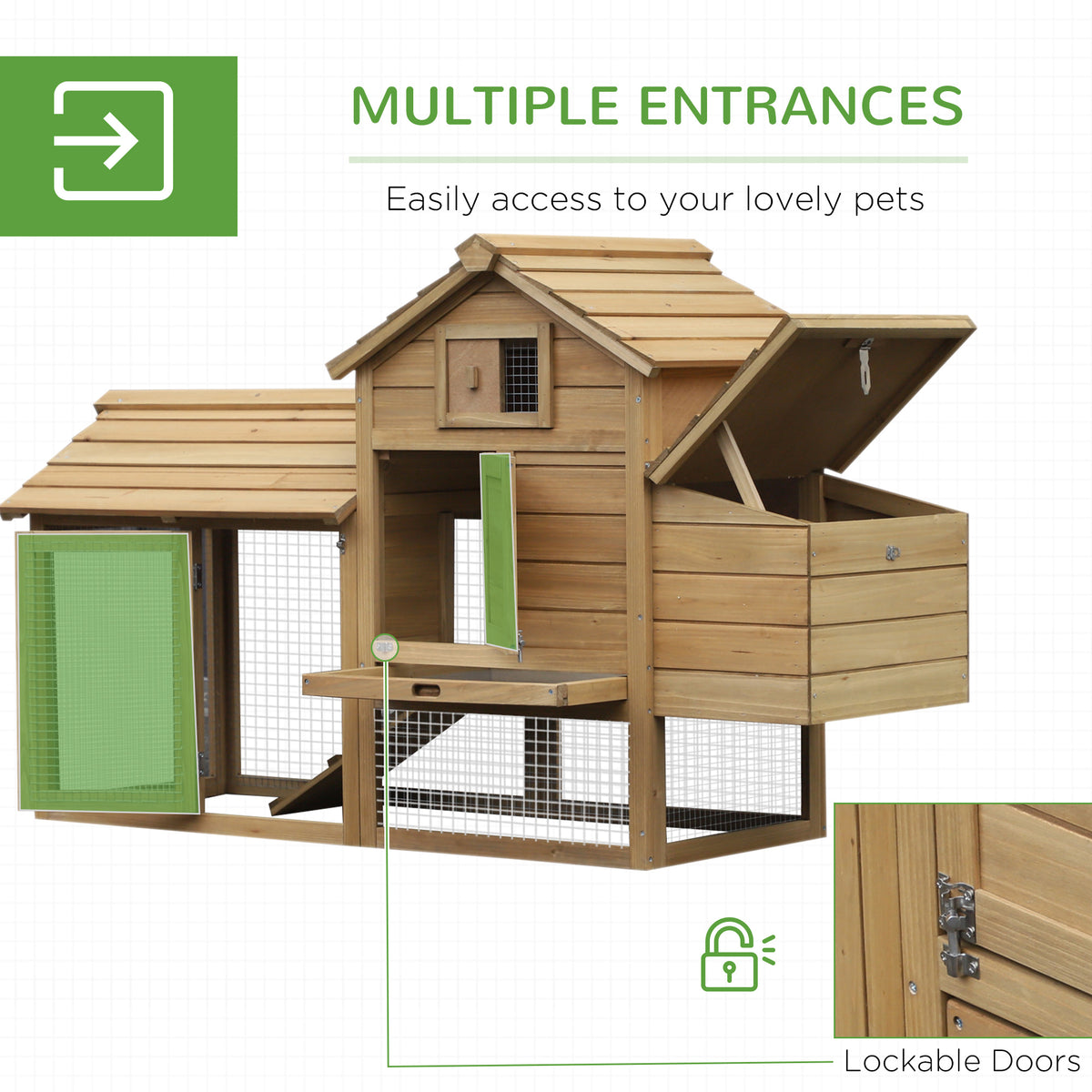 59" Petit poulailler en bois Hen House Cage de volaille pour jardin extérieur avec 2 portes
