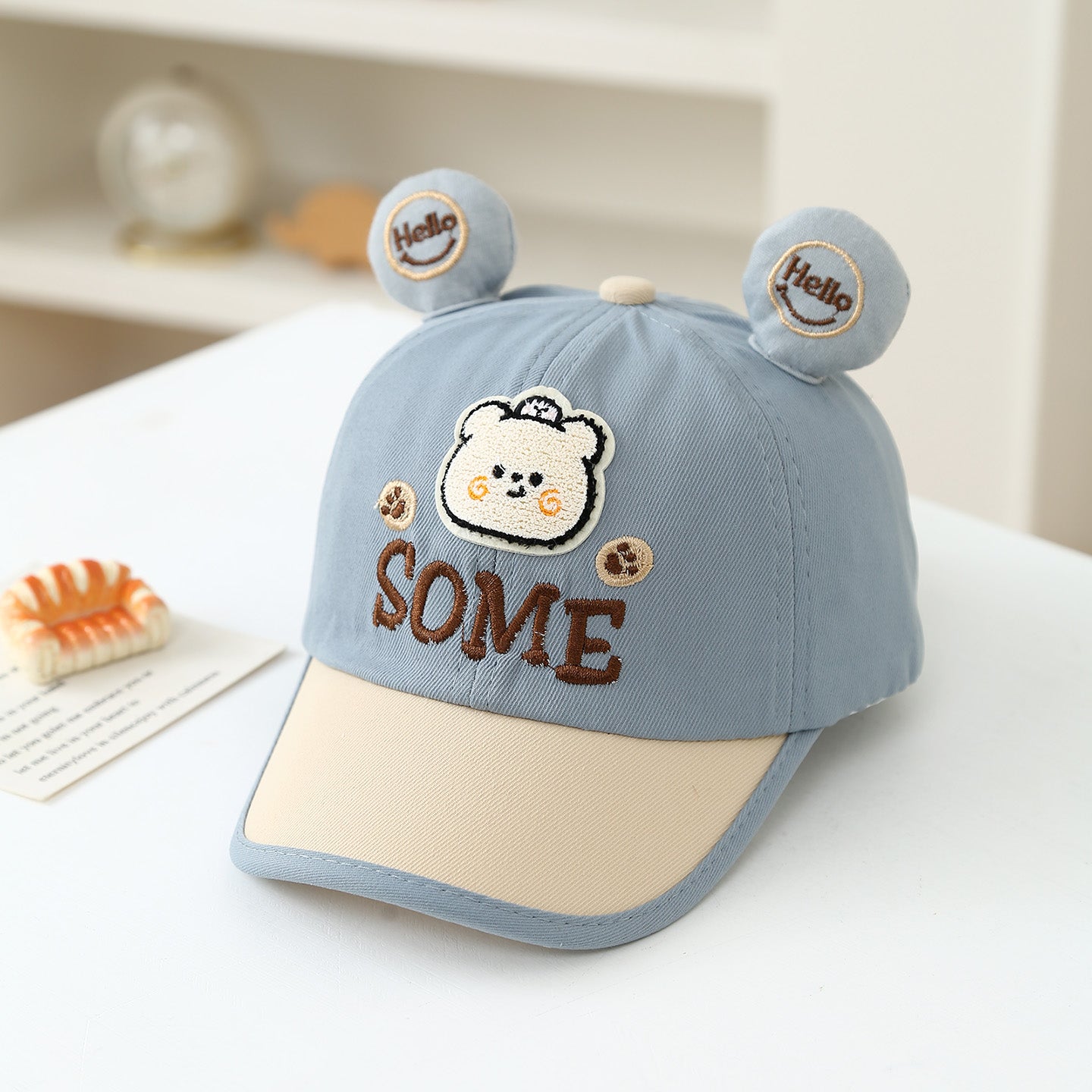 Été mignon petit ours brodé cap de baseball en lettres - un dessin animé