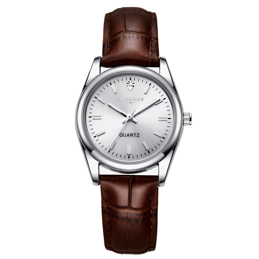 Montre de mode femme avec une véritable bracelet en cuir et un mouvement de quartz lumineux