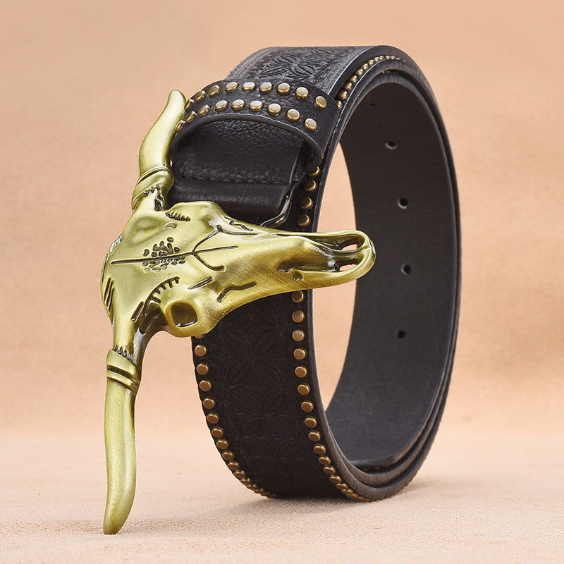 Ceinture en cuir de vache pour hommes avec rivets embossés