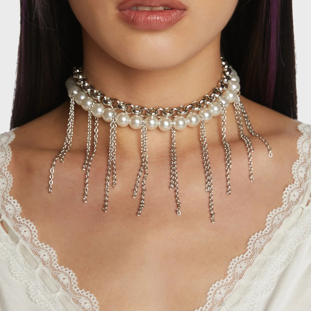 Pearl Tassel Fun Design Double couche Collier rétro Accessoires pour femmes