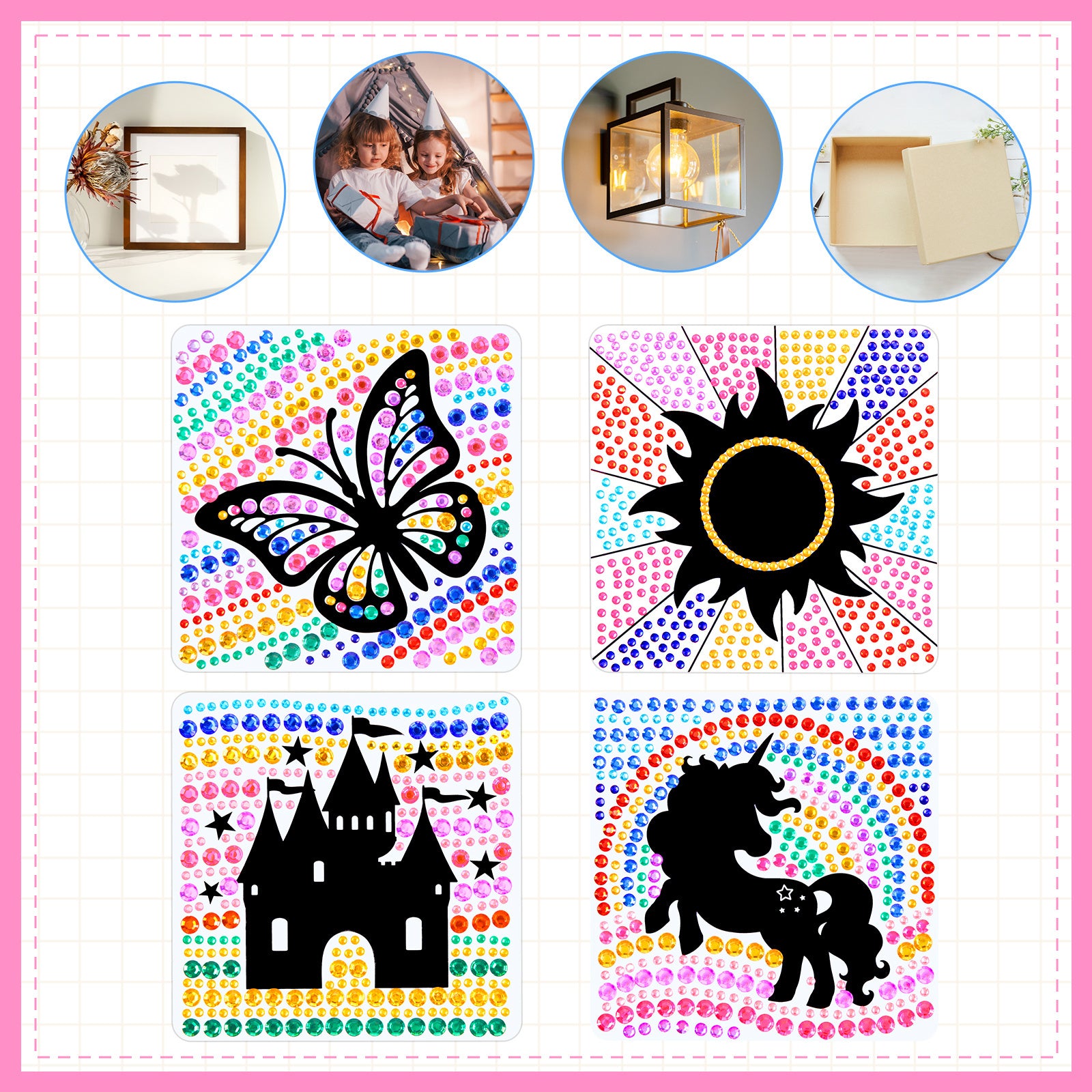 4 ensembles de décorations de fenêtre de peinture diamant bricolage avec effet cristal — Décorations partielles