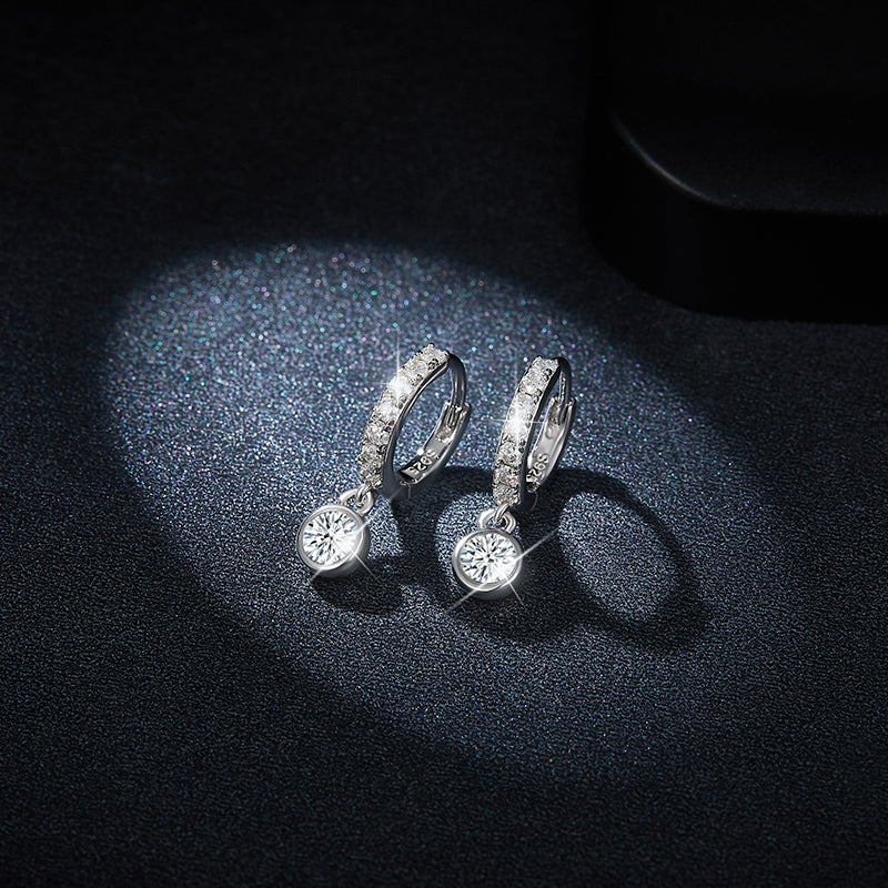 S925 Sterling Silver Moissanite Hoop Earrings with GRA Certificate