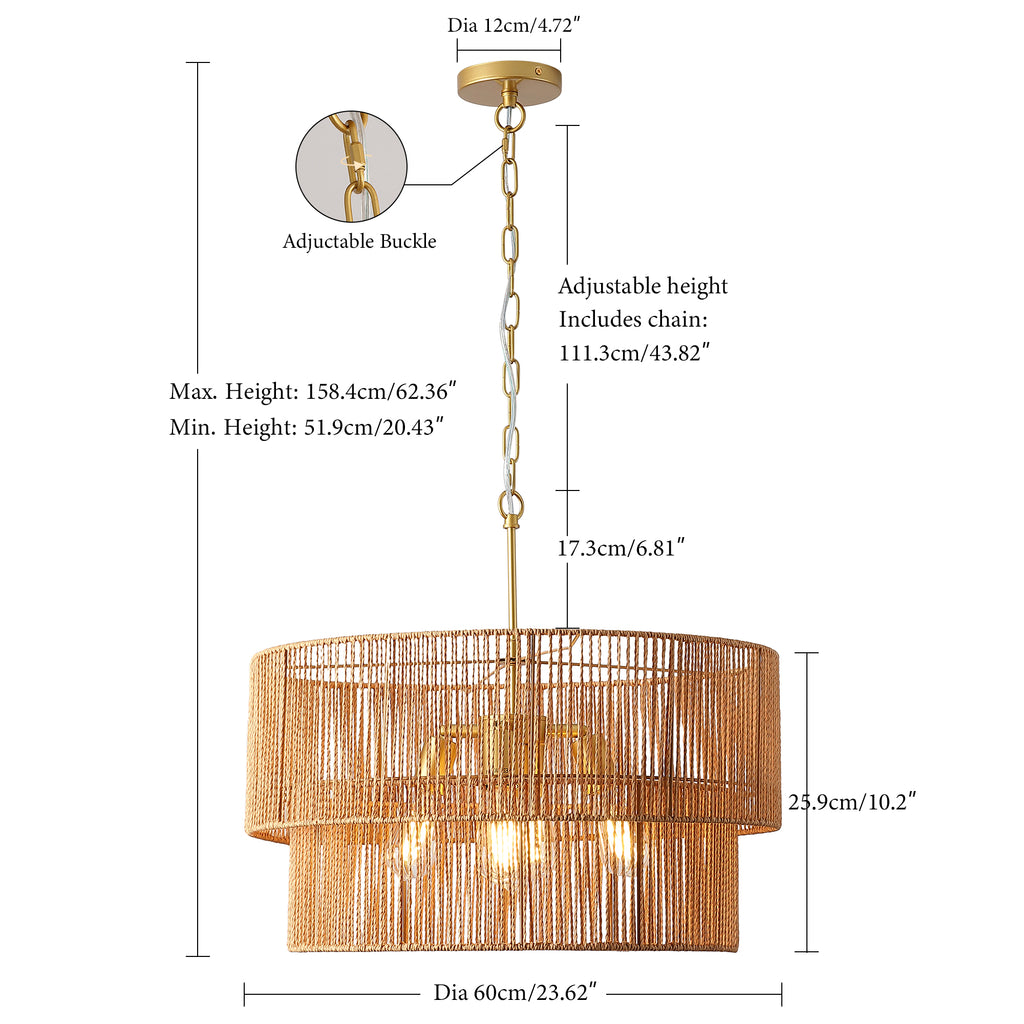 23.62 en papier tissé à la main Rattan Chandelier