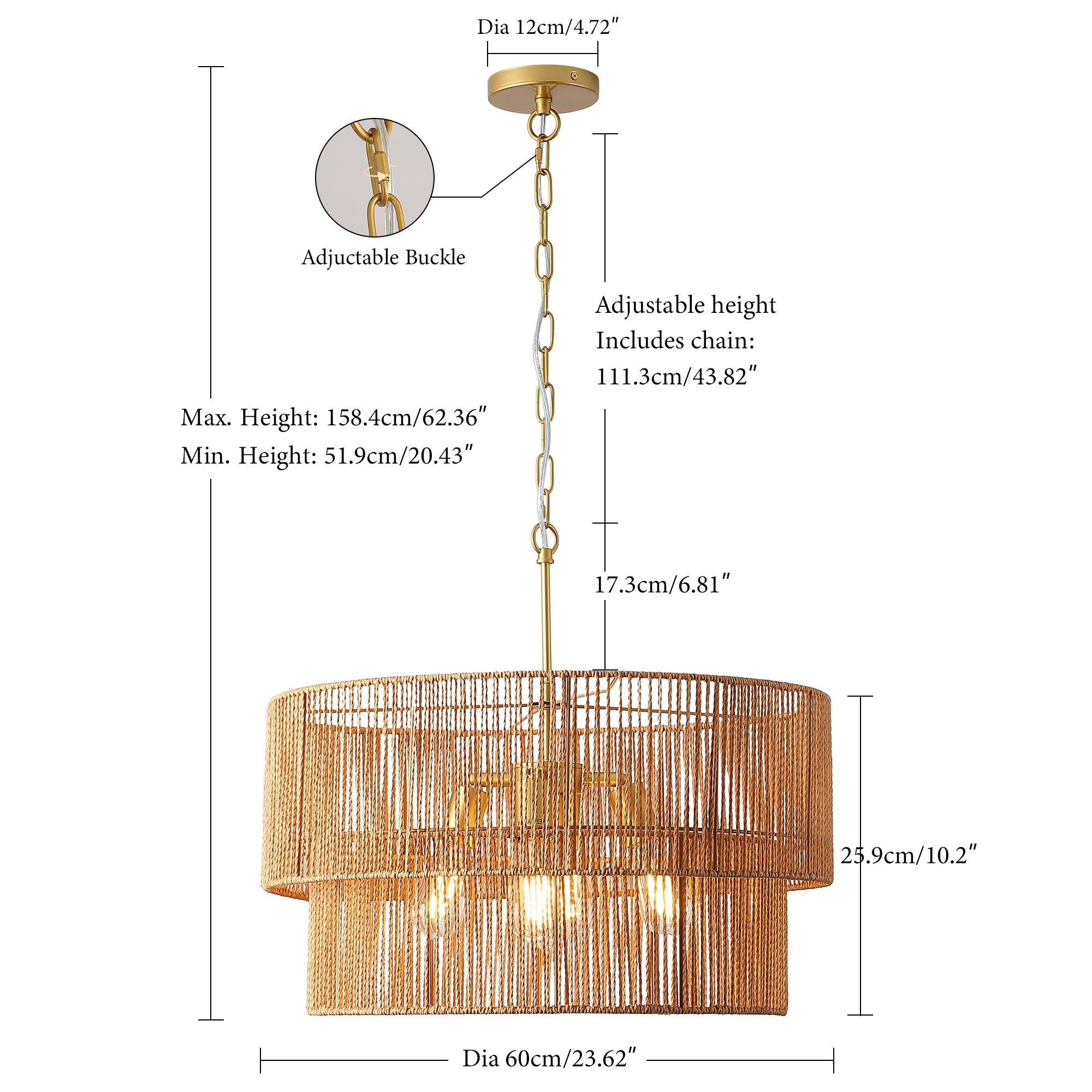 23.62 en papier tissé à la main Rattan Chandelier