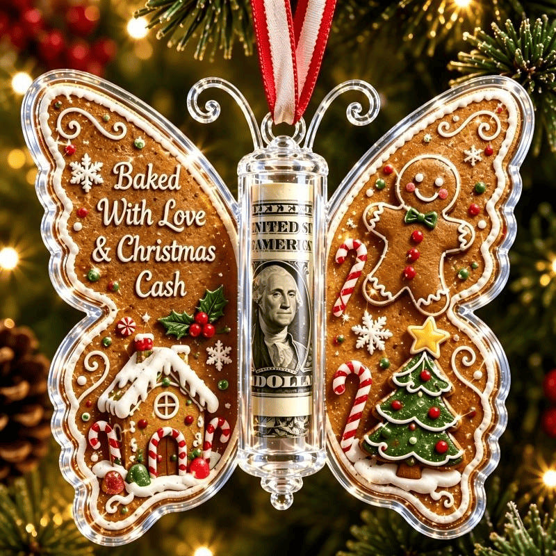 Ornement cadeau en espèces de Noël papillon