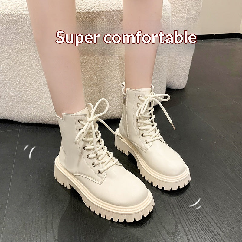Femmes Casual style britannique Bottes en cuir épais