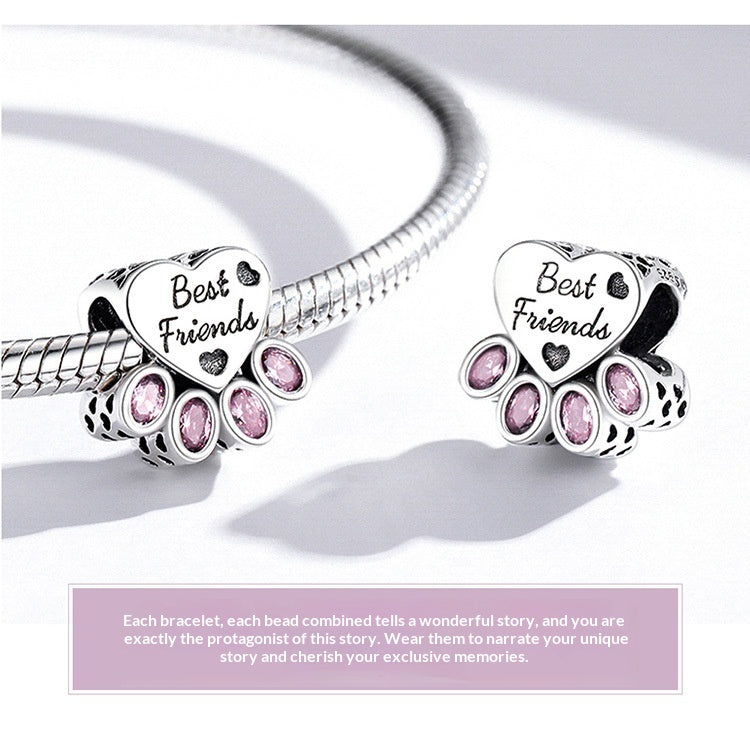 Argent Sterling coeur et mignon Paw Bracelet perlé