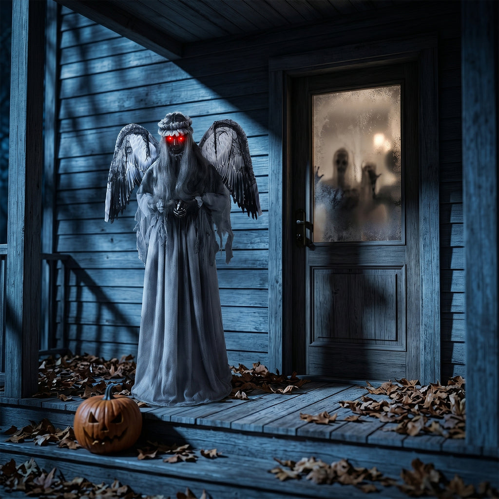 Décoration d'Halloween d'ange en pleurs de 5,7 pieds avec yeux rouges