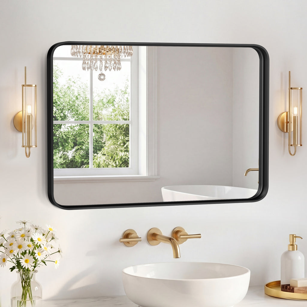 Miroir mural avec cadre en métal rectangulaire
