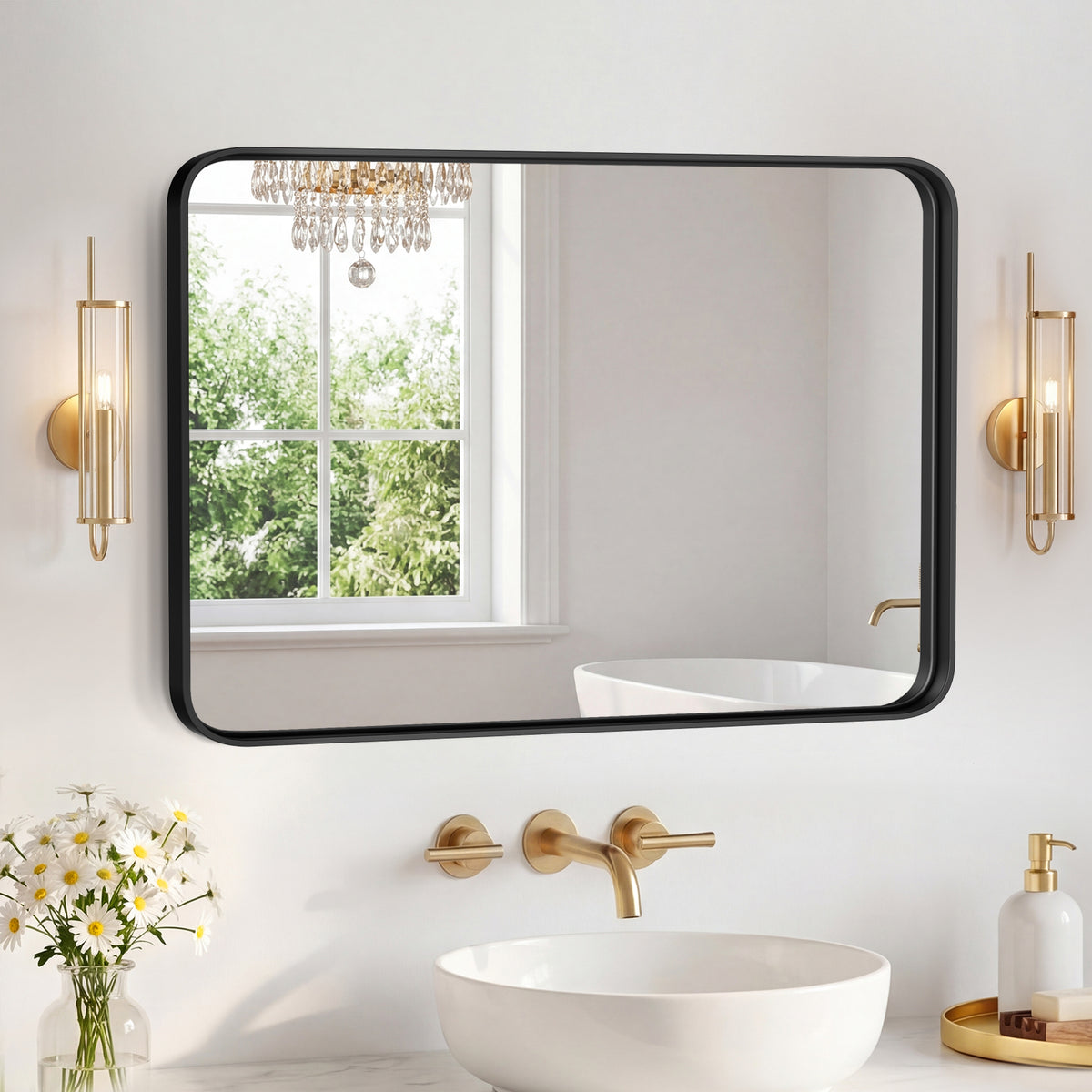 Miroir mural avec cadre en métal rectangulaire