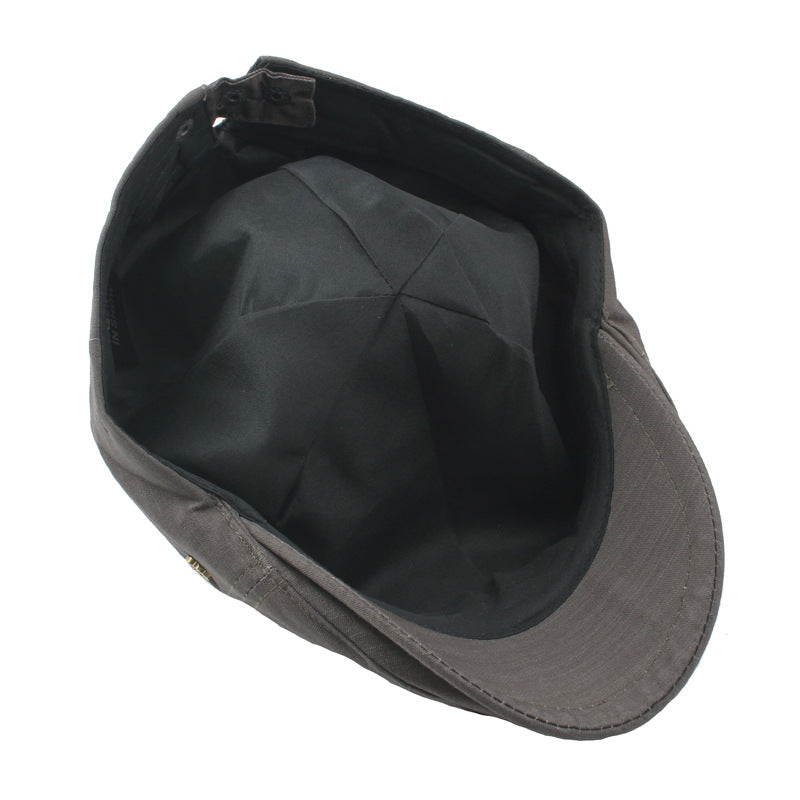 Plaid hommes plat Cap Retro W Bouton de cuivre Beret